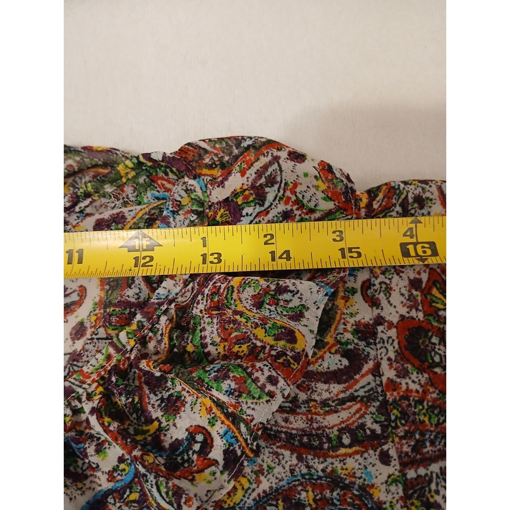LOFT Womens Summer Ruffle Top L Fairy Twee Short Sleeve Paisley Floral Romantic - Picture 5 of 11